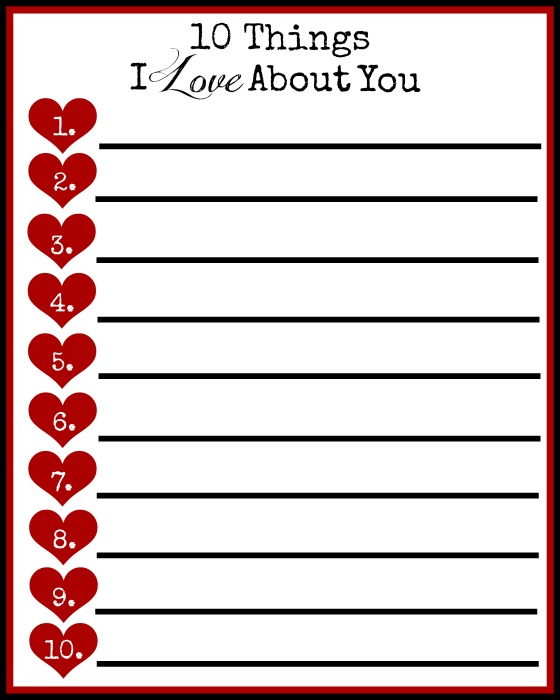 10 Things I Love About You - Free Printable!